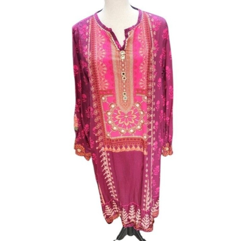 Sapphire Embroidered Embellished Kurta Tunic Size Large Boho Hippie